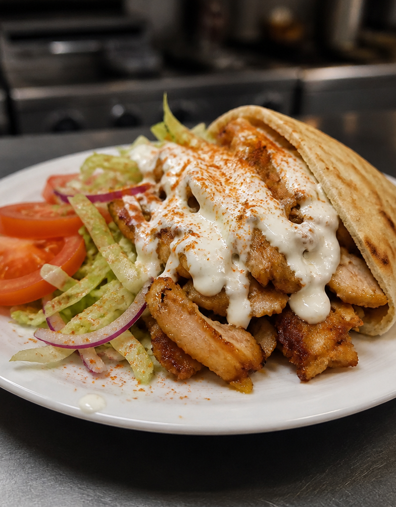 Assiette Pita kebab sauce blanche épicée